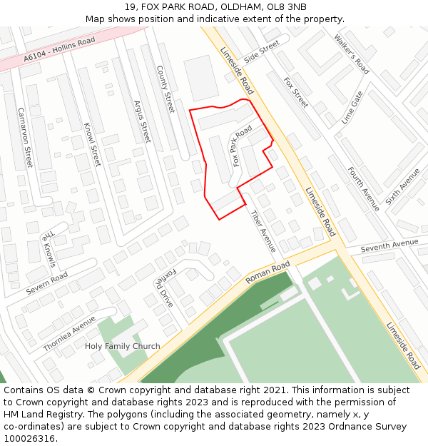 19, FOX PARK ROAD, OLDHAM, OL8 3NB: Location map and indicative extent of plot