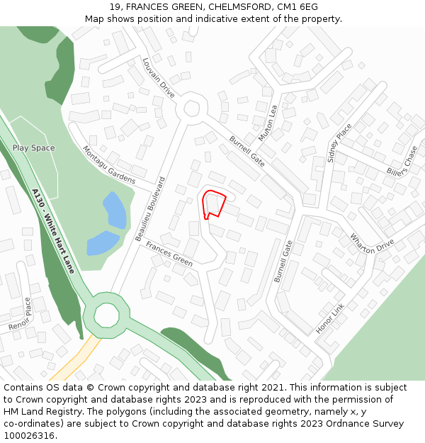 19, FRANCES GREEN, CHELMSFORD, CM1 6EG: Location map and indicative extent of plot