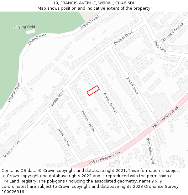 19, FRANCIS AVENUE, WIRRAL, CH46 6DH: Location map and indicative extent of plot