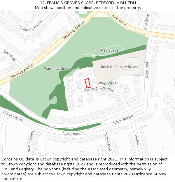 19, FRANCIS GROVES CLOSE, BEDFORD, MK41 7DH: Location map and indicative extent of plot