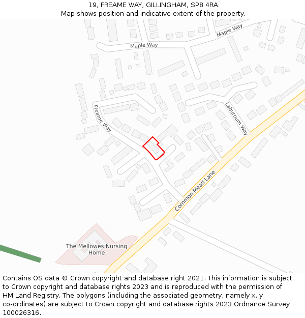 19, FREAME WAY, GILLINGHAM, SP8 4RA: Location map and indicative extent of plot