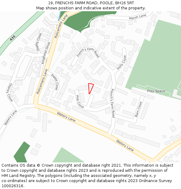 19, FRENCHS FARM ROAD, POOLE, BH16 5RT: Location map and indicative extent of plot