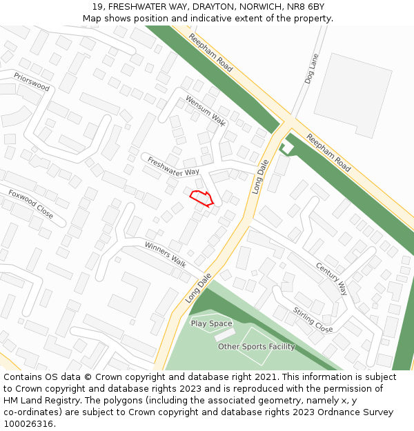 19, FRESHWATER WAY, DRAYTON, NORWICH, NR8 6BY: Location map and indicative extent of plot