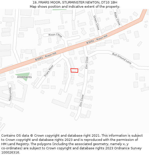 19, FRIARS MOOR, STURMINSTER NEWTON, DT10 1BH: Location map and indicative extent of plot