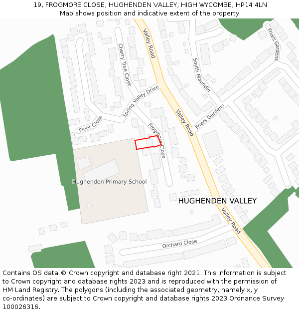 19, FROGMORE CLOSE, HUGHENDEN VALLEY, HIGH WYCOMBE, HP14 4LN: Location map and indicative extent of plot