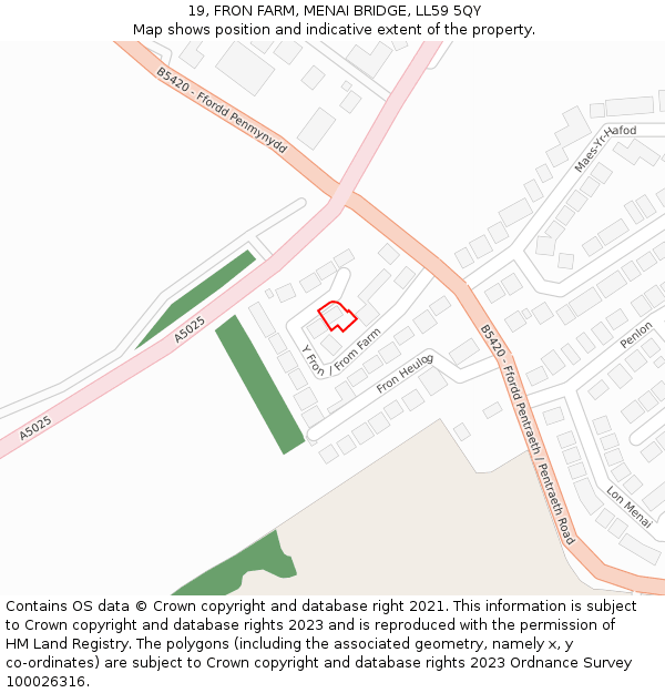19, FRON FARM, MENAI BRIDGE, LL59 5QY: Location map and indicative extent of plot
