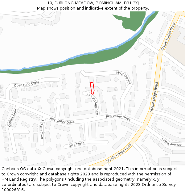 19, FURLONG MEADOW, BIRMINGHAM, B31 3XJ: Location map and indicative extent of plot