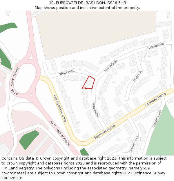 19, FURROWFELDE, BASILDON, SS16 5HB: Location map and indicative extent of plot