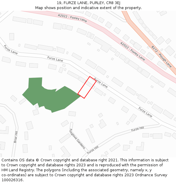 19, FURZE LANE, PURLEY, CR8 3EJ: Location map and indicative extent of plot