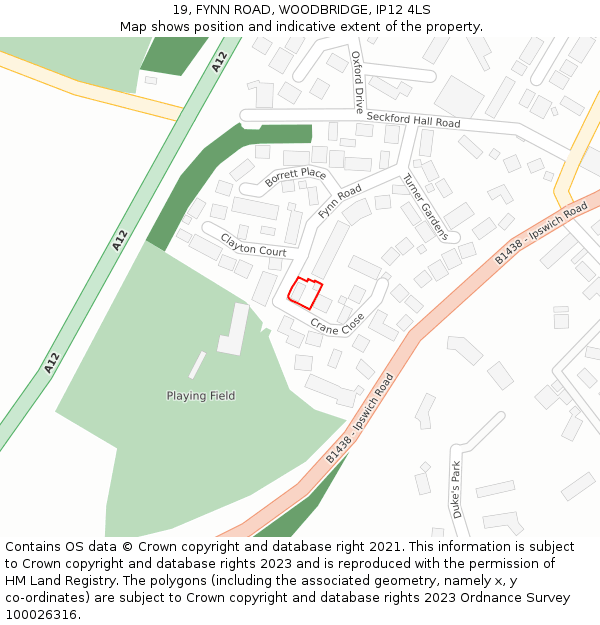 19, FYNN ROAD, WOODBRIDGE, IP12 4LS: Location map and indicative extent of plot