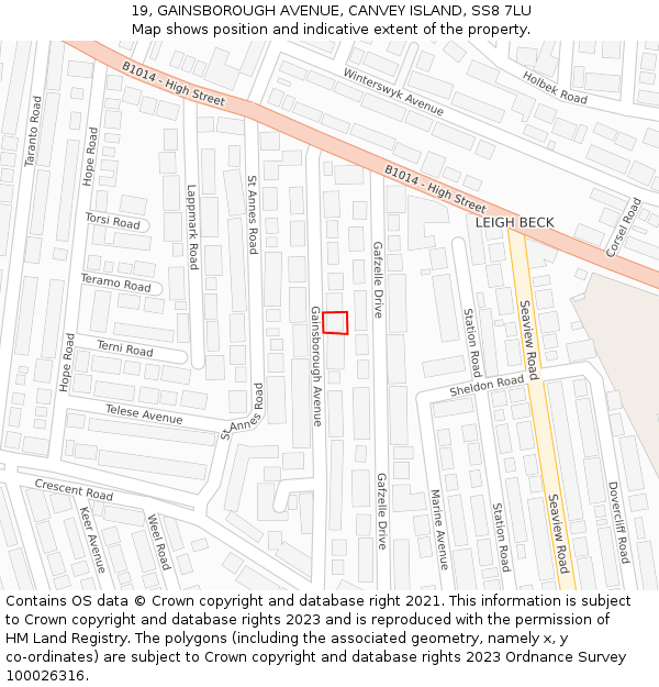 19, GAINSBOROUGH AVENUE, CANVEY ISLAND, SS8 7LU: Location map and indicative extent of plot