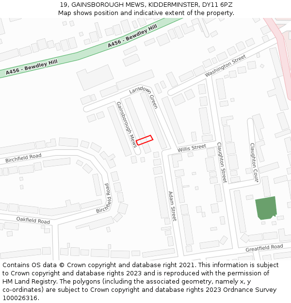 19, GAINSBOROUGH MEWS, KIDDERMINSTER, DY11 6PZ: Location map and indicative extent of plot