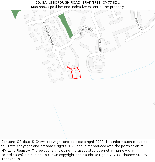 19, GAINSBOROUGH ROAD, BRAINTREE, CM77 8DU: Location map and indicative extent of plot