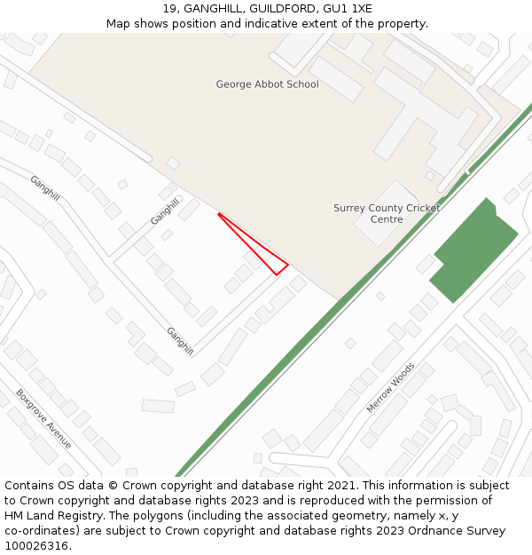 19, GANGHILL, GUILDFORD, GU1 1XE: Location map and indicative extent of plot