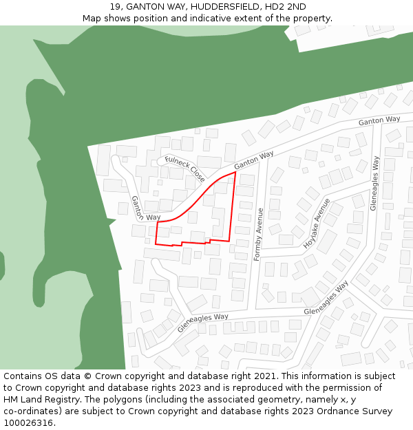 19, GANTON WAY, HUDDERSFIELD, HD2 2ND: Location map and indicative extent of plot