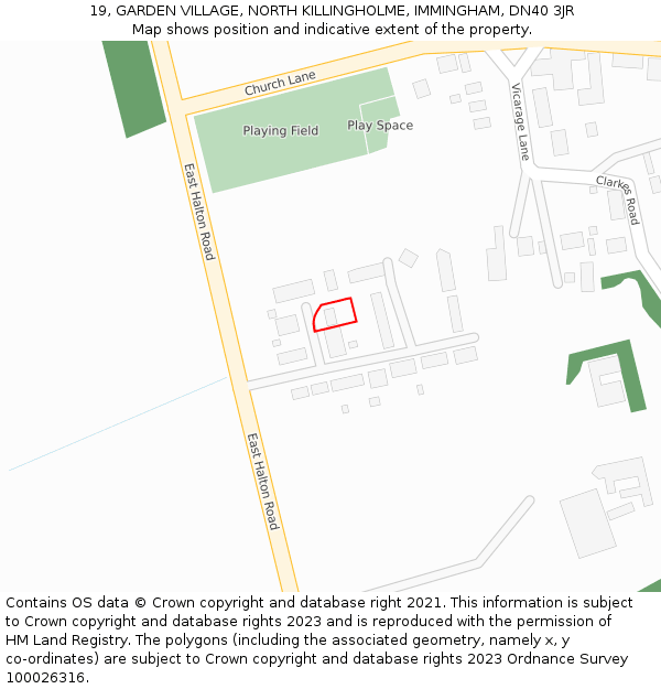 19, GARDEN VILLAGE, NORTH KILLINGHOLME, IMMINGHAM, DN40 3JR: Location map and indicative extent of plot