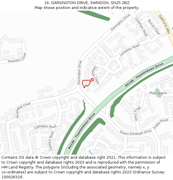 19, GARSINGTON DRIVE, SWINDON, SN25 2BZ: Location map and indicative extent of plot