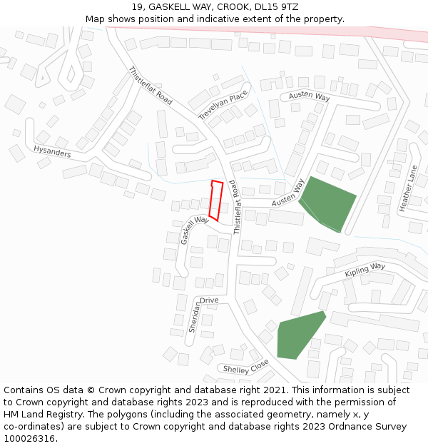 19, GASKELL WAY, CROOK, DL15 9TZ: Location map and indicative extent of plot