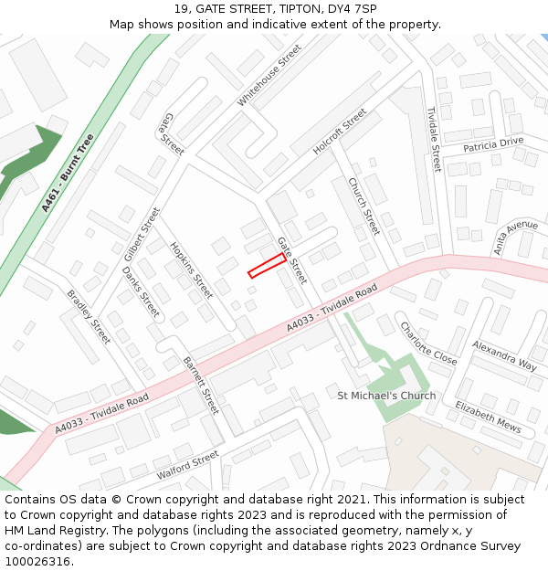 19, GATE STREET, TIPTON, DY4 7SP: Location map and indicative extent of plot