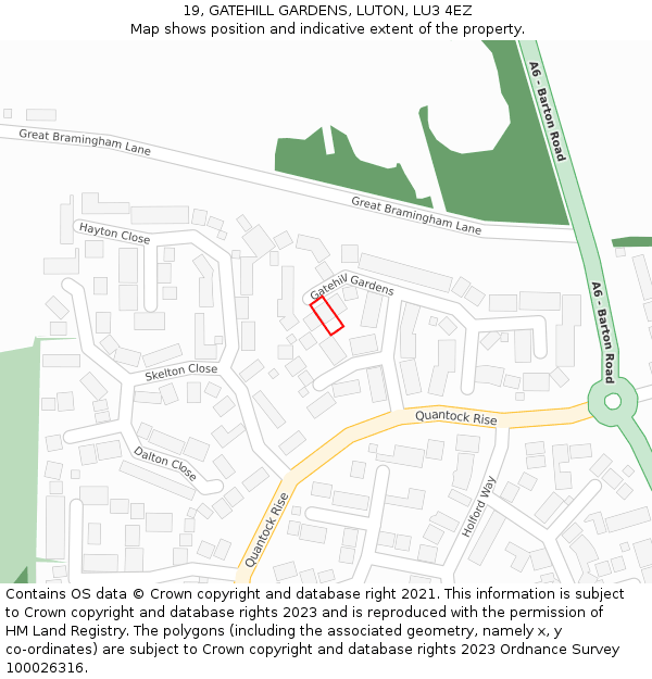 19, GATEHILL GARDENS, LUTON, LU3 4EZ: Location map and indicative extent of plot