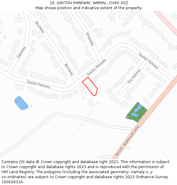 19, GAYTON PARKWAY, WIRRAL, CH60 3SZ: Location map and indicative extent of plot