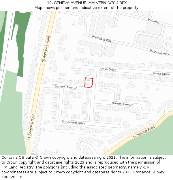 19, GENEVA AVENUE, MALVERN, WR14 3PX: Location map and indicative extent of plot