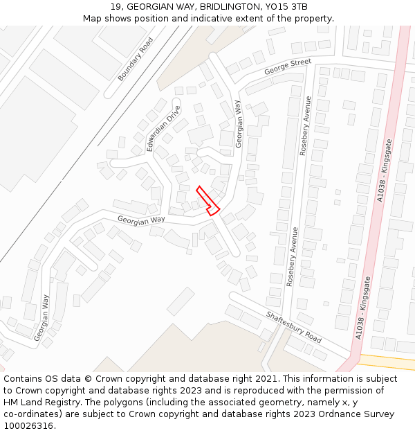 19, GEORGIAN WAY, BRIDLINGTON, YO15 3TB: Location map and indicative extent of plot