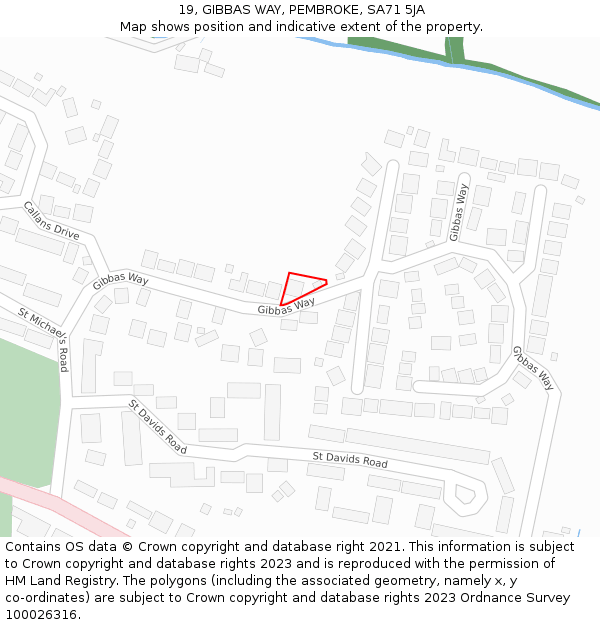 19, GIBBAS WAY, PEMBROKE, SA71 5JA: Location map and indicative extent of plot