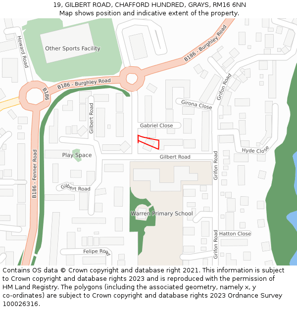 19, GILBERT ROAD, CHAFFORD HUNDRED, GRAYS, RM16 6NN: Location map and indicative extent of plot