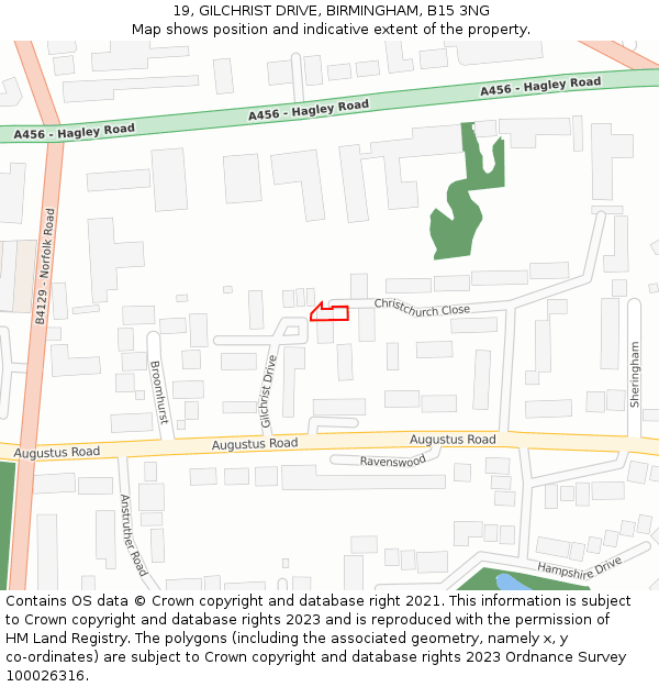 19, GILCHRIST DRIVE, BIRMINGHAM, B15 3NG: Location map and indicative extent of plot