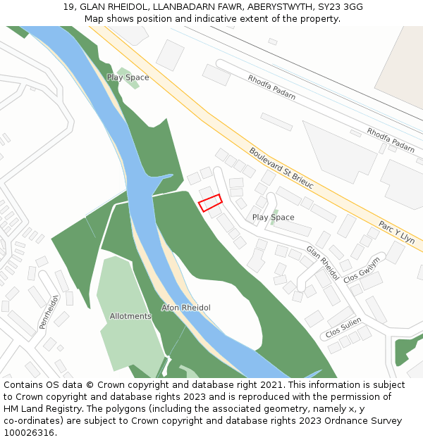 19, GLAN RHEIDOL, LLANBADARN FAWR, ABERYSTWYTH, SY23 3GG: Location map and indicative extent of plot