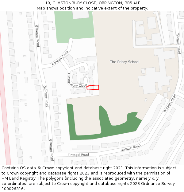 19, GLASTONBURY CLOSE, ORPINGTON, BR5 4LF: Location map and indicative extent of plot