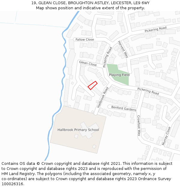 19, GLEAN CLOSE, BROUGHTON ASTLEY, LEICESTER, LE9 6WY: Location map and indicative extent of plot