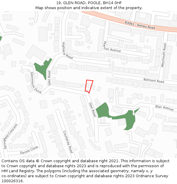 19, GLEN ROAD, POOLE, BH14 0HF: Location map and indicative extent of plot