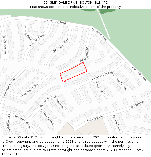 19, GLENDALE DRIVE, BOLTON, BL3 4PD: Location map and indicative extent of plot