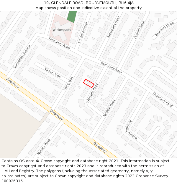 19, GLENDALE ROAD, BOURNEMOUTH, BH6 4JA: Location map and indicative extent of plot