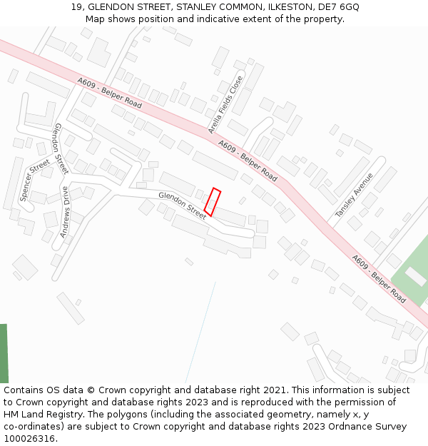 19, GLENDON STREET, STANLEY COMMON, ILKESTON, DE7 6GQ: Location map and indicative extent of plot