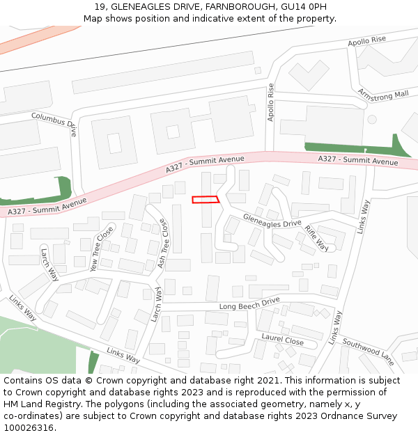 19, GLENEAGLES DRIVE, FARNBOROUGH, GU14 0PH: Location map and indicative extent of plot