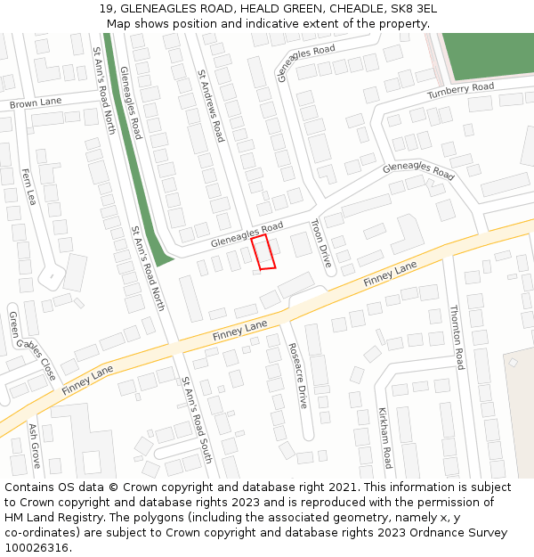 19, GLENEAGLES ROAD, HEALD GREEN, CHEADLE, SK8 3EL: Location map and indicative extent of plot