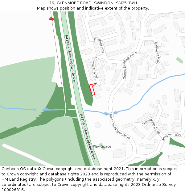 19, GLENMORE ROAD, SWINDON, SN25 1WH: Location map and indicative extent of plot