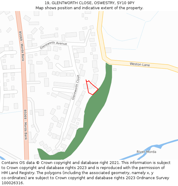 19, GLENTWORTH CLOSE, OSWESTRY, SY10 9PY: Location map and indicative extent of plot