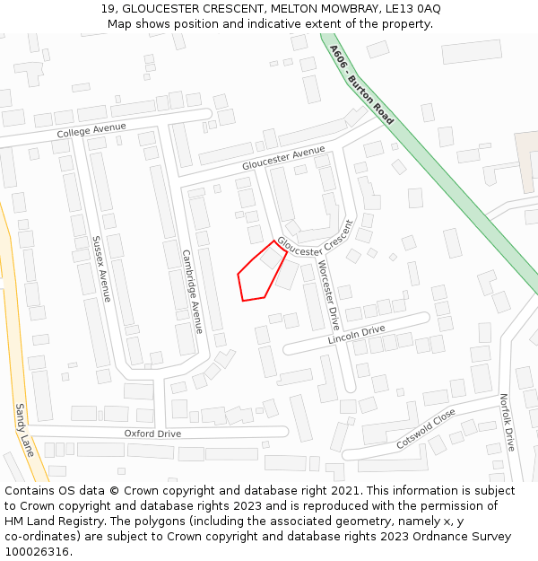 19, GLOUCESTER CRESCENT, MELTON MOWBRAY, LE13 0AQ: Location map and indicative extent of plot