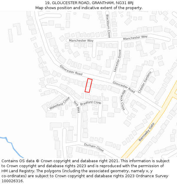 19, GLOUCESTER ROAD, GRANTHAM, NG31 8RJ: Location map and indicative extent of plot