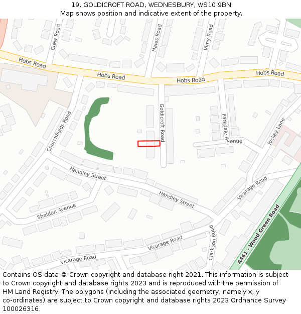 19, GOLDICROFT ROAD, WEDNESBURY, WS10 9BN: Location map and indicative extent of plot