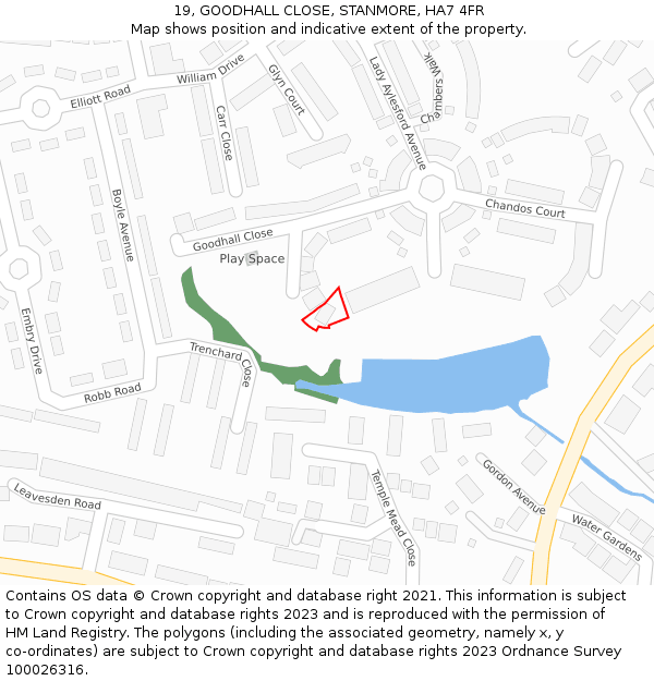 19, GOODHALL CLOSE, STANMORE, HA7 4FR: Location map and indicative extent of plot