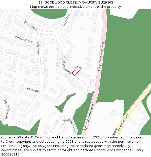 19, GOODWOOD CLOSE, MIDHURST, GU29 9JG: Location map and indicative extent of plot