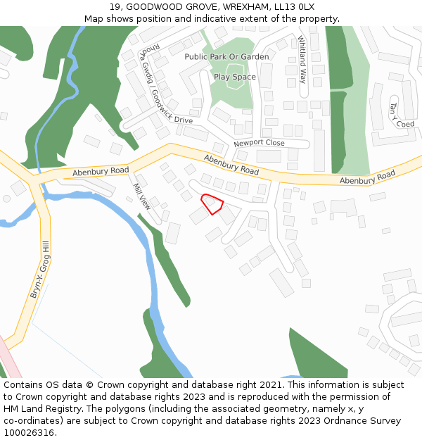 19, GOODWOOD GROVE, WREXHAM, LL13 0LX: Location map and indicative extent of plot