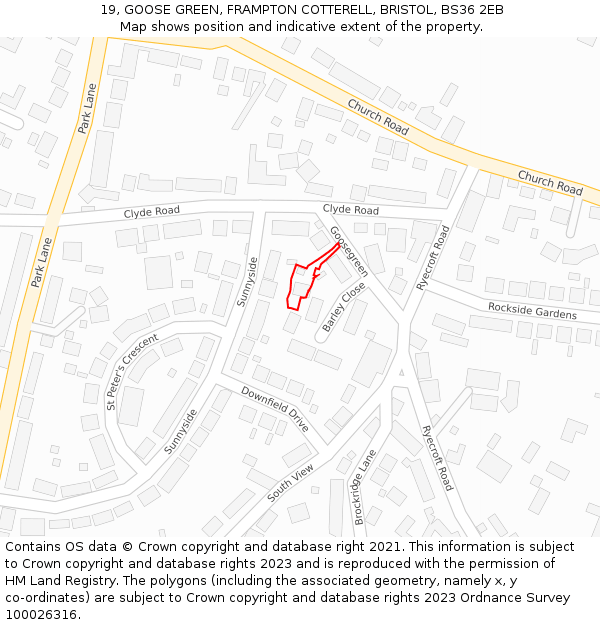 19, GOOSE GREEN, FRAMPTON COTTERELL, BRISTOL, BS36 2EB: Location map and indicative extent of plot