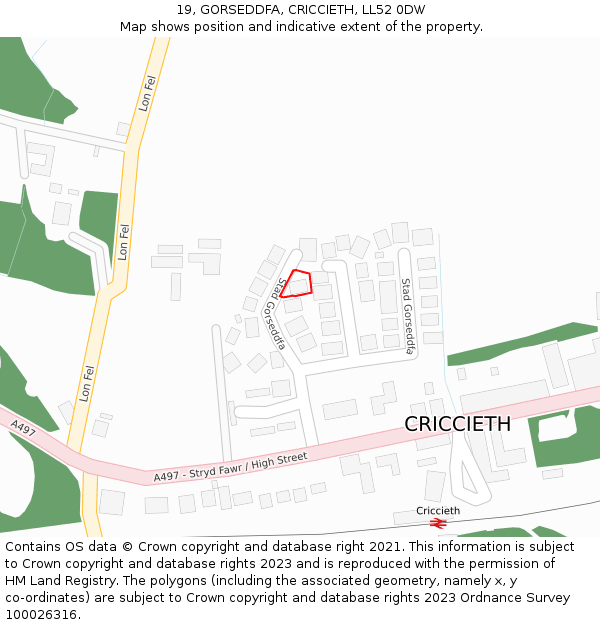 19, GORSEDDFA, CRICCIETH, LL52 0DW: Location map and indicative extent of plot