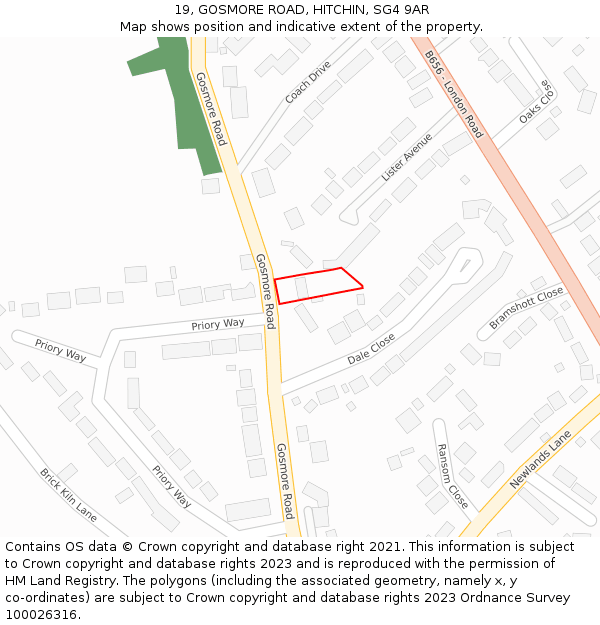 19, GOSMORE ROAD, HITCHIN, SG4 9AR: Location map and indicative extent of plot